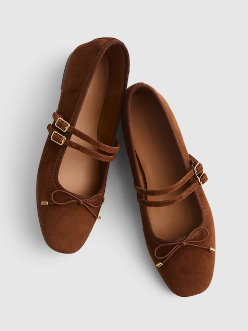 New! Madewell The Greta Double-Strap Ballet Flat in Suede Soft Mahogany